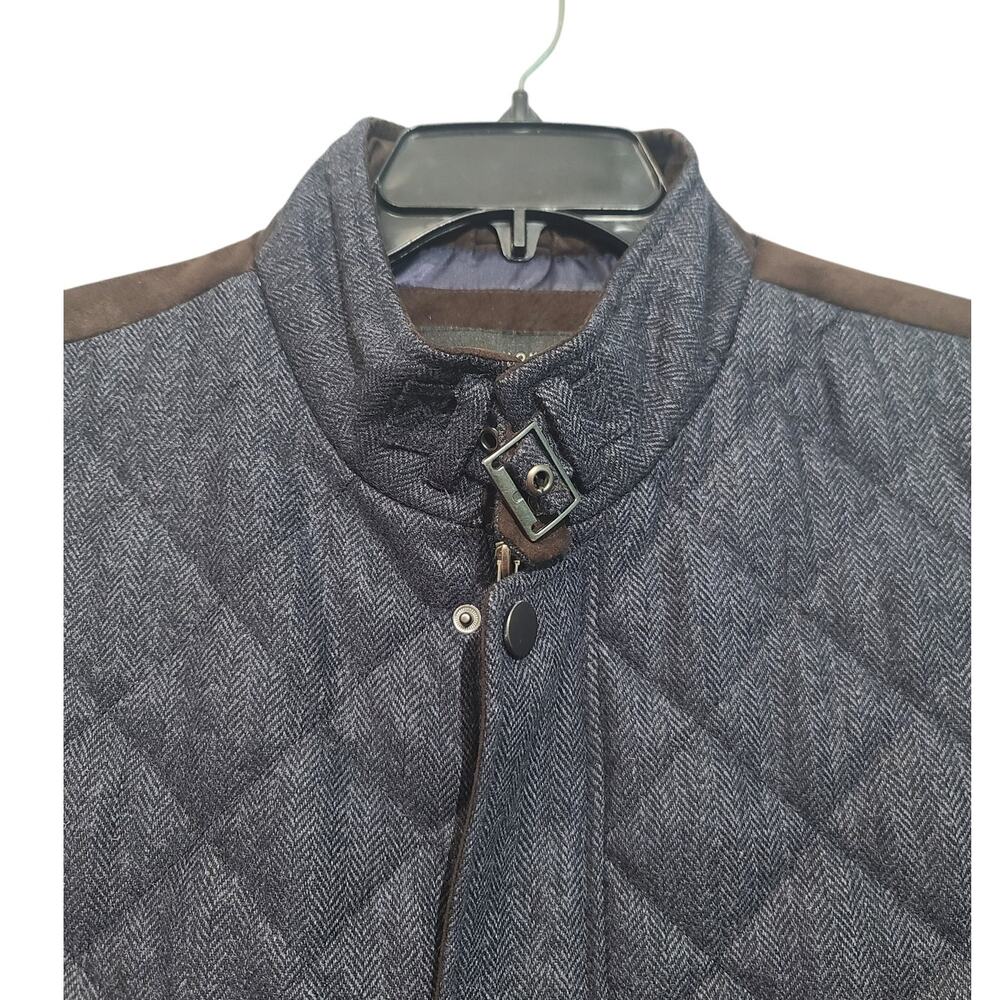 Pronto Uomo Quilted Tweed Vest XL Blue Herringbone NWT Full Zip - Picture 3 of 5